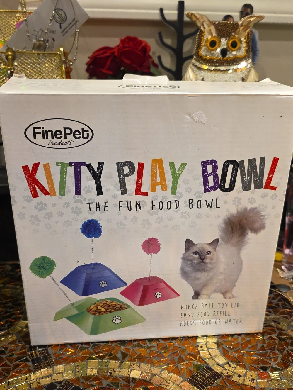 FinePet Kitty Play Bowl Cat Feeder - Multi-Color